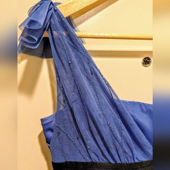 Y2K BCBGMAXAZRIA Size 04 Periwinkle Blue Silk Boned Mini Dress w Beaded Overlay - Picture 6 of 10